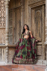 Captivating Multi Flower Print With Green Color Lehenga Choli Captivating Multi Flower Print With Green Color Lehenga Choli