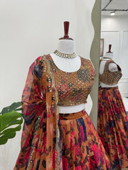 Captivating Multi Flower Print With Mustard Color Lehenga Choli Captivating Multi Flower Print With Mustard Color Lehenga Choli