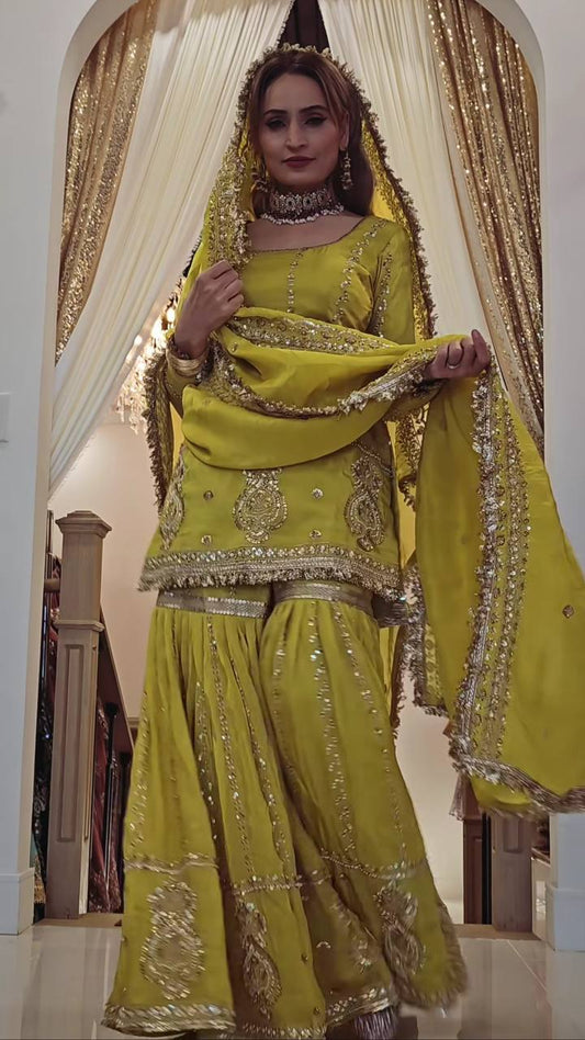 Mehndi Color Heavy Work Gorgeous Sharara Suit