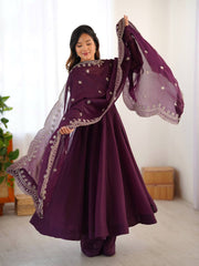 Adorable Fandy Silk Wine Color Anarkali Gown Adorable Fandy Silk Wine Color Anarkali Gown