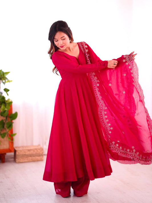 Adorable Fandy Silk Pink Color Anarkali Gown