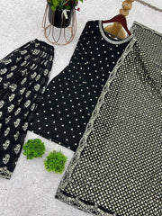 Marvelous Embroidery Work Black Color Sharara Suit Marvelous Embroidery Work Black Color Sharara Suit