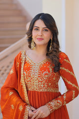 Delightful Embroidered Work Orange Color Gown Delightful Embroidered Work Orange Color Gown