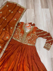 Delightful Embroidered Work Orange Color Gown Delightful Embroidered Work Orange Color Gown