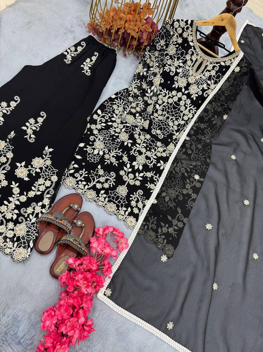 Classic Georgette Black Color Sharara Suit