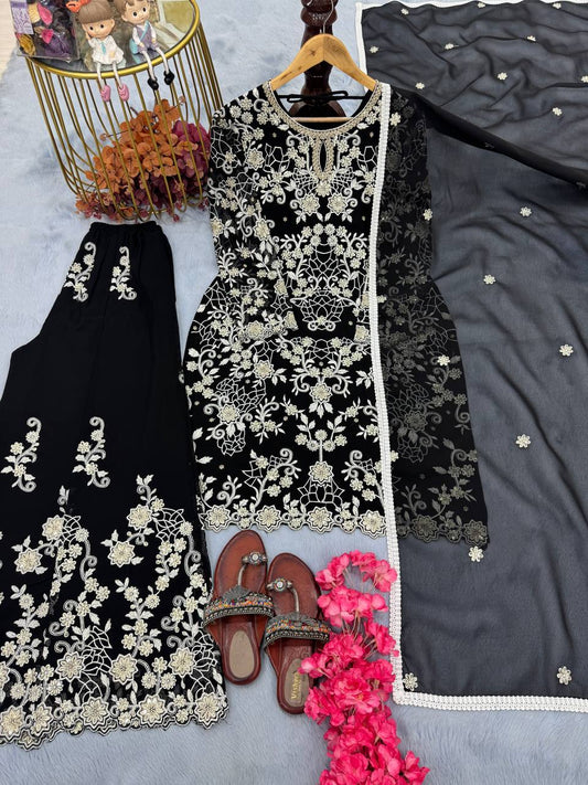 Classic Georgette Black Color Sharara Suit