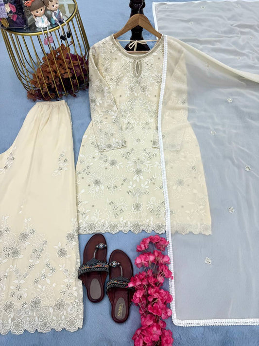 Classic Georgette White Color Sharara Suit