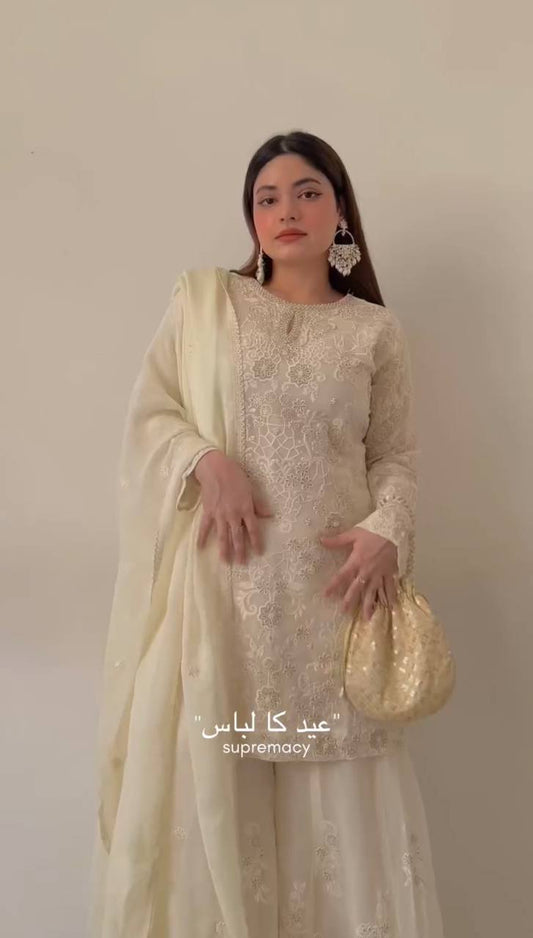 Classic Georgette White Color Sharara Suit