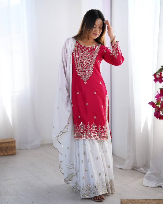 Admiring Embroidery Work Pink Color Sharara Suit