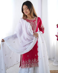 Admiring Embroidery Work Pink Color Sharara Suit Admiring Embroidery Work Pink Color Sharara Suit
