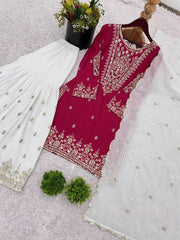 Admiring Embroidery Work Pink Color Sharara Suit Admiring Embroidery Work Pink Color Sharara Suit
