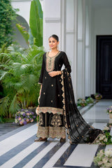 Demanding Embroidery Work Black Color Sharara Suit Demanding Embroidery Work Black Color Sharara Suit