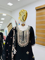 Demanding Embroidery Work Black Color Sharara Suit Demanding Embroidery Work Black Color Sharara Suit