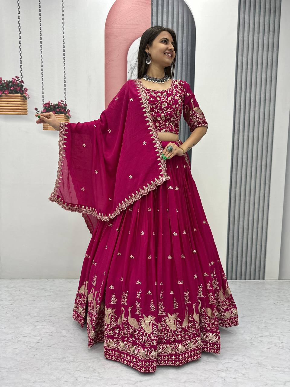 Occasion Wear Embroidery Work Pink Color Lehenga Choli