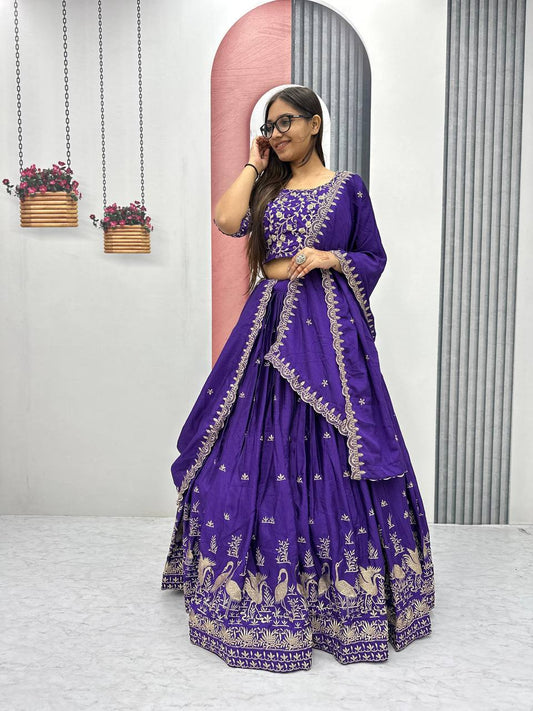 Occasion Wear Embroidery Work Navy Blue Color Lehenga Choli