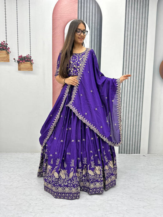 Occasion Wear Embroidery Work Navy Blue Color Lehenga Choli