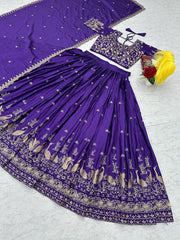 Occasion Wear Embroidery Work Navy Blue Color Lehenga Choli Occasion Wear Embroidery Work Navy Blue Color Lehenga Choli