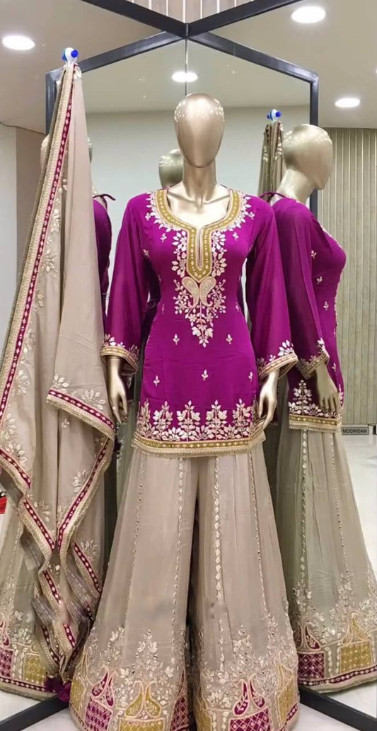 Beautiful Sequence Work Pink Color Sharara Suit