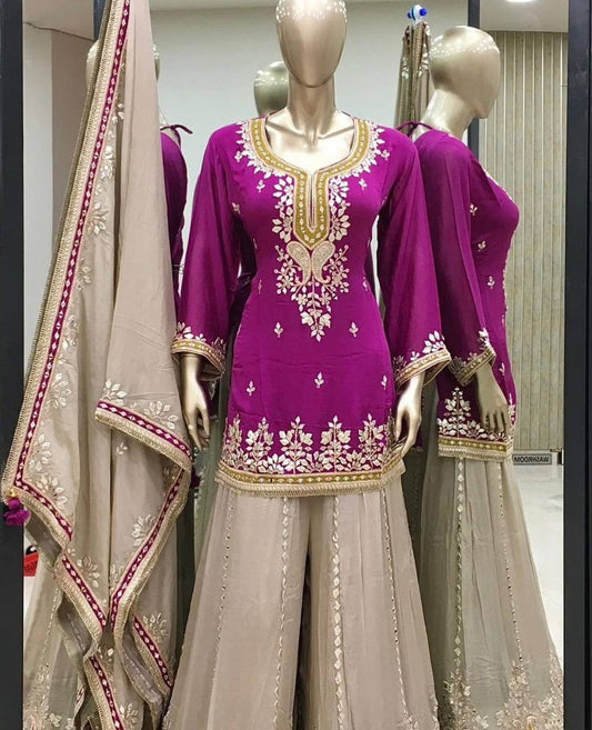 Beautiful Sequence Work Pink Color Sharara Suit