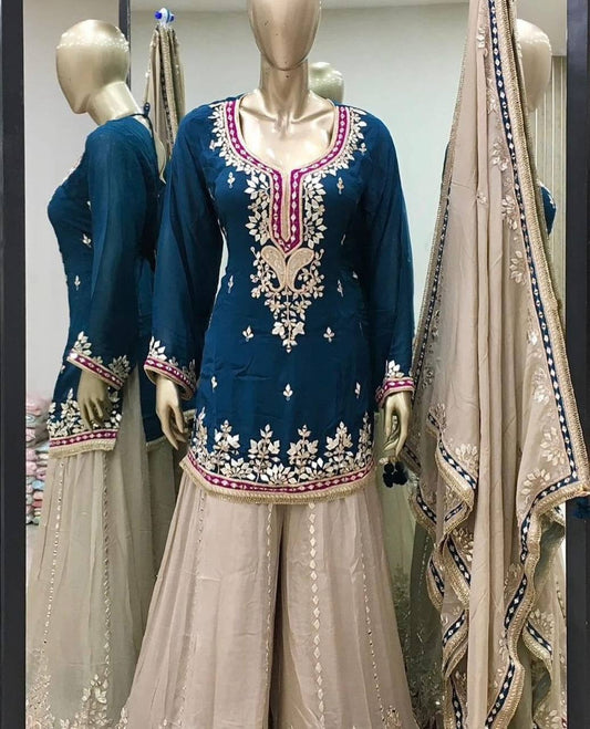 Beautiful Sequence Work Navy Blue Color Sharara Suit
