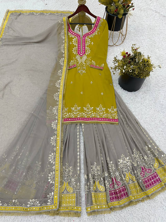 Beautiful Sequence Work Mustard Color Sharara Suit