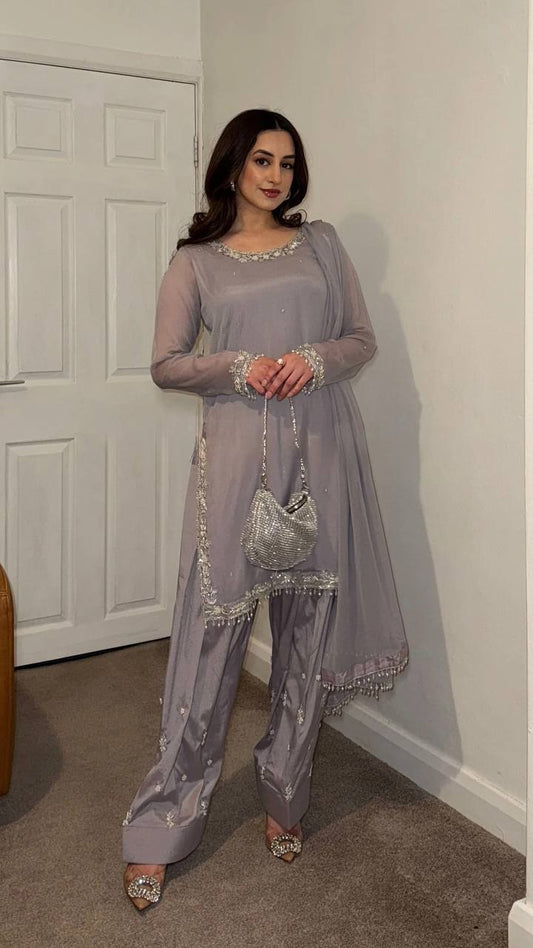 Fabulous Embroidery Work Grey Color Salwar Suit