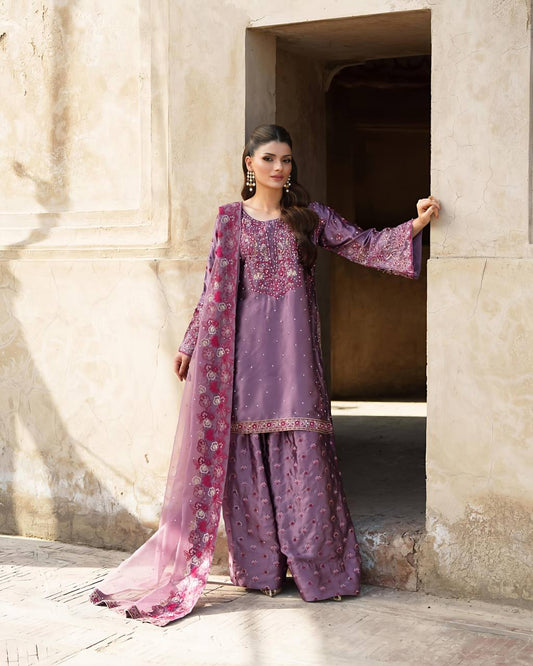 Outstanding Sequence Work Lavender Color Sharara Suit