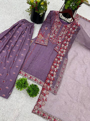 Outstanding Sequence Work Lavender Color Sharara Suit Outstanding Sequence Work Lavender Color Sharara Suit