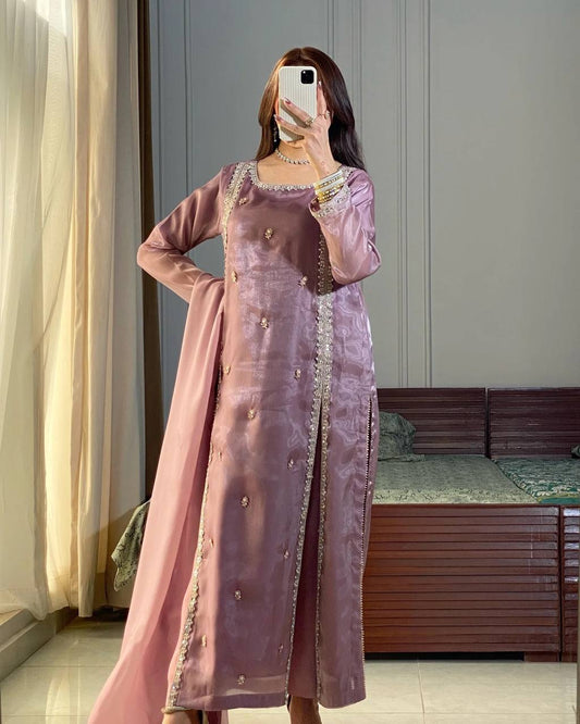 Elegant Sequence Work Lavender Color Palazzo Suit
