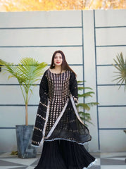 Fantastic Embroidery Work Black Color Sharara Suit Fantastic Embroidery Work Black Color Sharara Suit