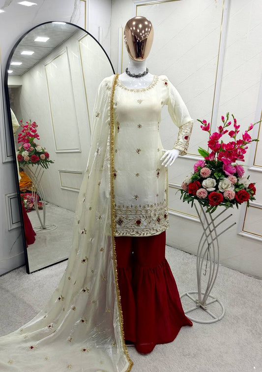 Charming Sequence Work White Color Sharara Suit