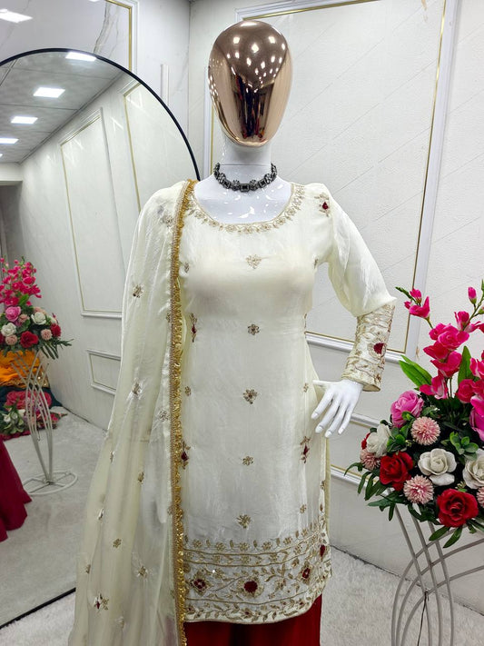 Charming Sequence Work White Color Sharara Suit