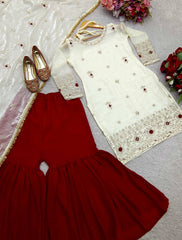 Charming Sequence Work White Color Sharara Suit Charming Sequence Work White Color Sharara Suit