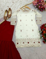 Charming Sequence Work White Color Sharara Suit Charming Sequence Work White Color Sharara Suit