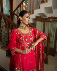 Designer Heavy Work Red Color Sharara Suit Designer Heavy Work Red Color Sharara Suit