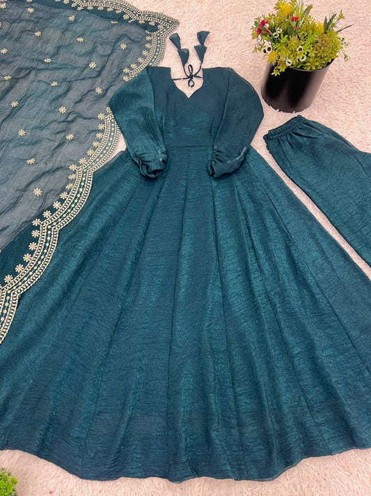 Adorable Fandy Silk Blue Color Anarkali Gown