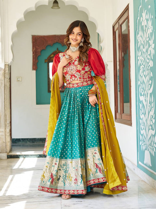 Traditional Wear Embroidery Work Rama Color Lehenga Choli