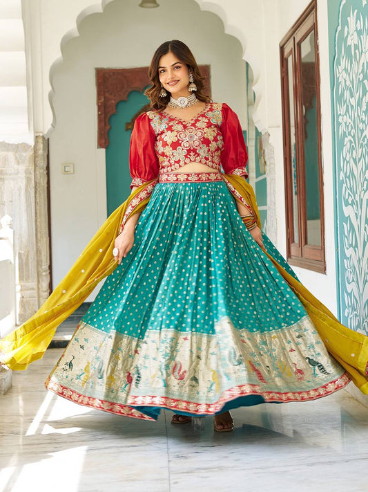 Traditional Wear Embroidery Work Rama Color Lehenga Choli