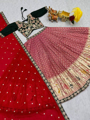 Traditional Wear Embroidery Work Peach Color Lehenga Choli Traditional Wear Embroidery Work Peach Color Lehenga Choli