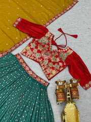 Traditional Wear Embroidery Work Rama Color Lehenga Choli Traditional Wear Embroidery Work Rama Color Lehenga Choli