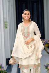 Ravishing Embroidery Work White Color Sharara Suit Ravishing Embroidery Work White Color Sharara Suit