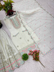 Ravishing Embroidery Work White Color Sharara Suit Ravishing Embroidery Work White Color Sharara Suit