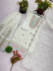 Ravishing Embroidery Work White Color Sharara Suit Ravishing Embroidery Work White Color Sharara Suit