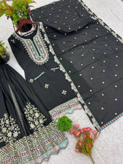 Ravishing Embroidery Work Black Color Sharara Suit Ravishing Embroidery Work Black Color Sharara Suit