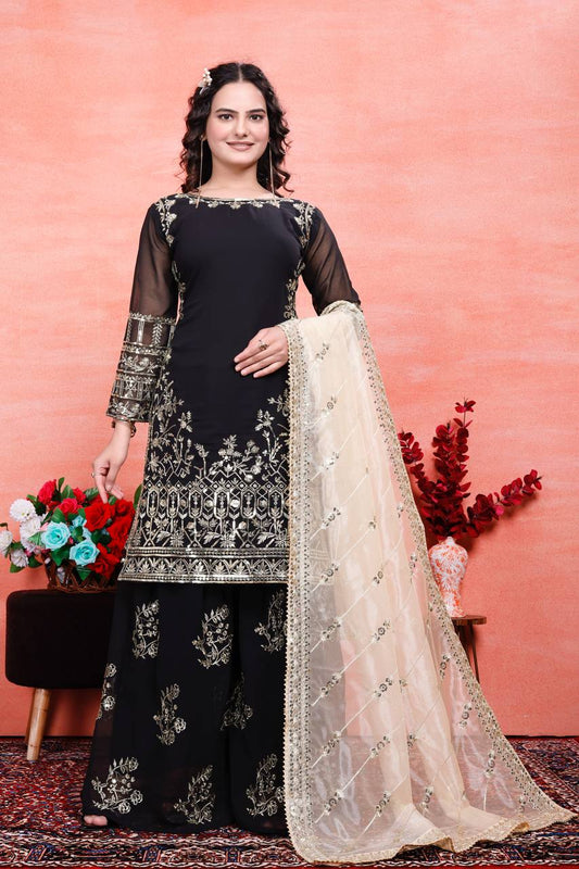 Designer Heavy Work Black Color Sharara Suit