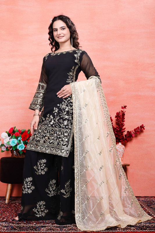 Designer Heavy Work Black Color Sharara Suit