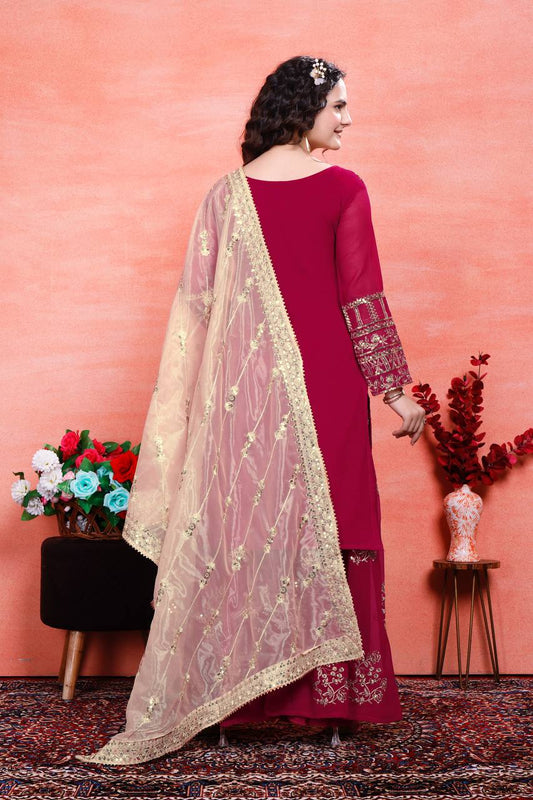 Designer Heavy Work Red Color Sharara Suit