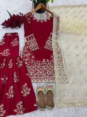 Designer Heavy Work Red Color Sharara Suit Designer Heavy Work Red Color Sharara Suit