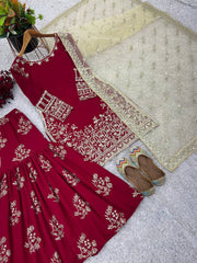 Designer Heavy Work Red Color Sharara Suit Designer Heavy Work Red Color Sharara Suit