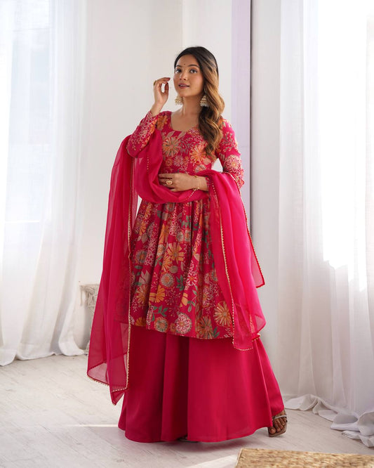 Unique Digital Print Pink Color Palazzo Suit